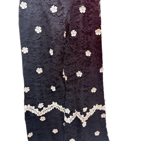 Alexis Chic Black Lace Pants with White Floral Design. Size Medium. - Picture 3 of 4